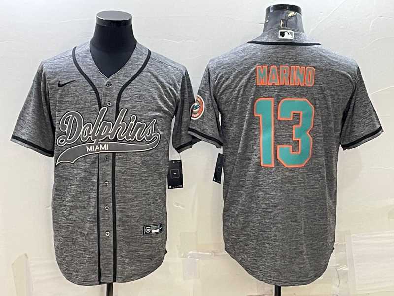 Men%27s Miami Dolphins #13 Dan Marino Grey Gridiron With Patch Cool Base Stitched Baseball Jersey->miami dolphins->NFL Jersey